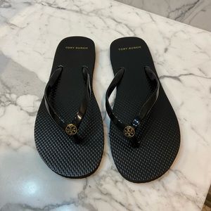 New Black Tory Burch THIN Women’s Black Flip Flops Size 8